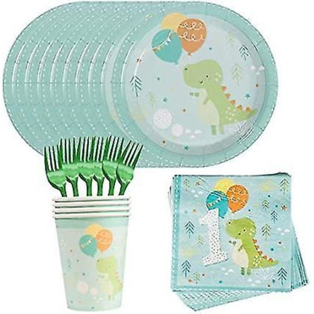 76-delars dinosaurie-festset - engångstallrikar, muggar och servetter