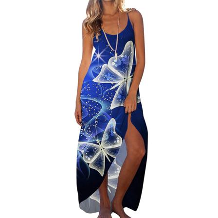 Damer Ärmlös Strandsolklänning Spaghetti Strap Lång Klänning