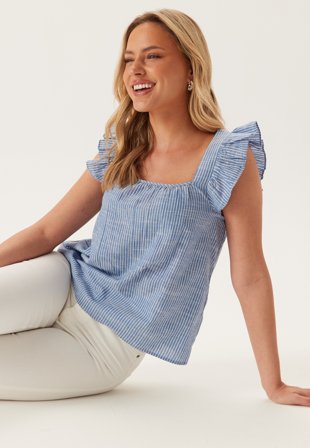 Pieces - Pcapia Sl Square Neck Top - Nautical Blue Stripes:bright W - Kläder - - Bubbleroom