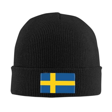Sverige Flagg Cap Hip Hop Stickad Mössa Herr Dam Varm Vinter Svart