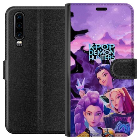 Kompatibelt Lommeboketui til Huawei Huawei P30 K Pop Demon Hunters anime-design med tre kvinnelige krigere i et stilfullt rosa og lilla K pop-inspirer
