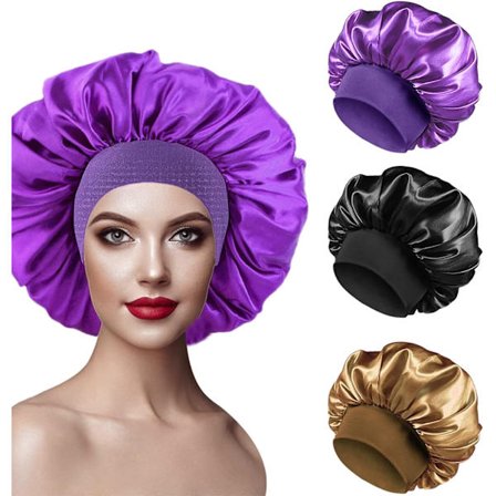 3 stk. Nat Hår Satin Bonnet, Nat Hår Silke Bonnet Satin Nat