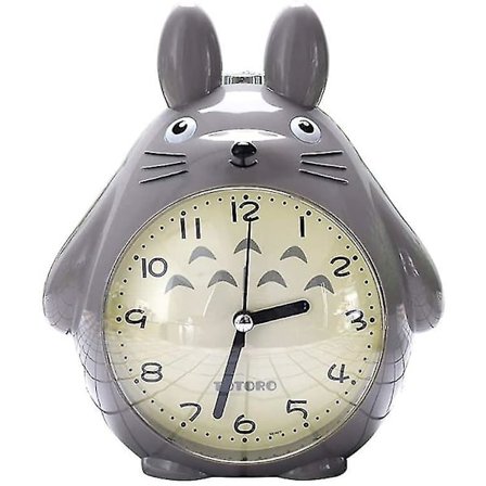 Wekity Totoro-tema, Snooze-funksjon, lydløs og LED nattlys-klokke, beste gave til barn, tenåringer og venner, grå