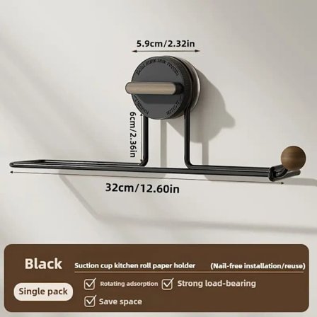 Borefri Sugekop-Holder til Køkkenrulle | Uden Boring – Monteringsfri Papirrulleholder | Til Håndklæder, Plastfolie & Toiletpapir_TF_TF