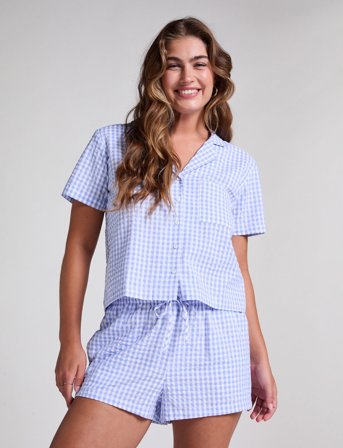 Hunkemöller Short Seersucker Check - Blue - XS