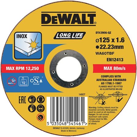 Dewalt DT43906 Kappeskive thin cutting 125 x 1,6 mm, Maskintilbehør & forbruk