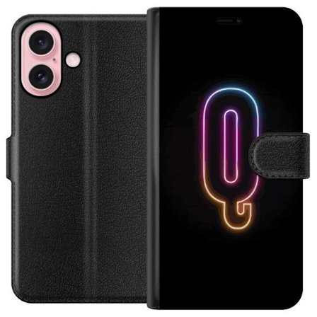 Yhteensopiva Lompakkokotelo Apple Apple iPhone 16 Minimalistinen neonkirjain Q kirkkaissa väreissä tummaa taustaa vasten