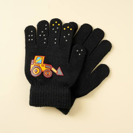 1 par børne vinter varme udendørs sportshandsker med tegneserie konstruktionskøretøjsmønster, tykke fleeceforede strikhansker til drenge og piger [DB]