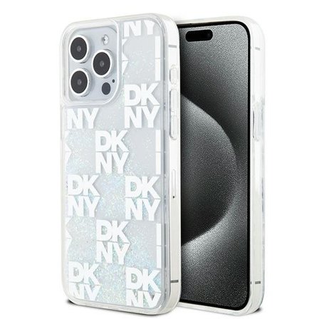 DKNY Liquid Glitter Multilogo etui til iPhone 15 Pro Max - hvid