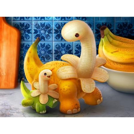 30x40 cm Voksen Børn 5D DIY Diamond Art Malesæt - Banan Dinos