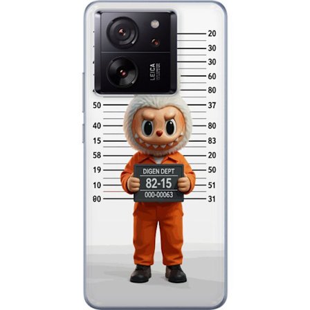 Kompatibelt Mobildeksel til Xiaomi Xiaomi 13T Pro Søt tegnet kaninfigur i fengselsklær med fangenummer mot bakgrunn med lengdemåling