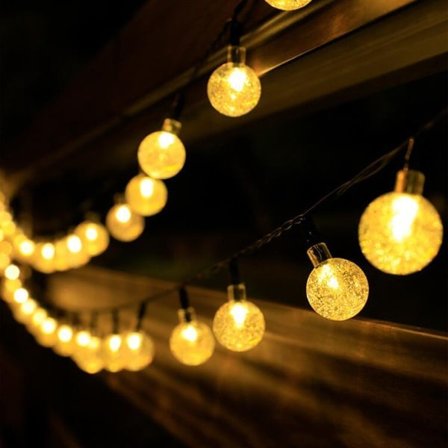 50 LED Solcellelamper Udendørs 7m Varmt Hvidt Lys Solcellelampe med Vandtæt Lyssensor Krystal Kugle Varmt Hvidt Solcelle Lys Dekoration