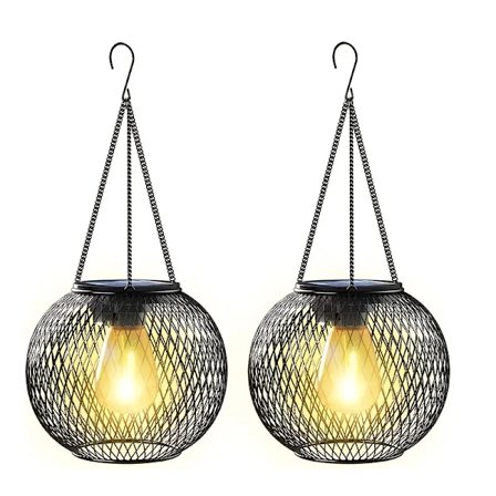 1/2 stk. Solcelledrevne metallpendellamper, utenpåliggende utendørslykter med plastskjerm, solcellelading, nikkelbatteri, for hage, terrasse, dekor