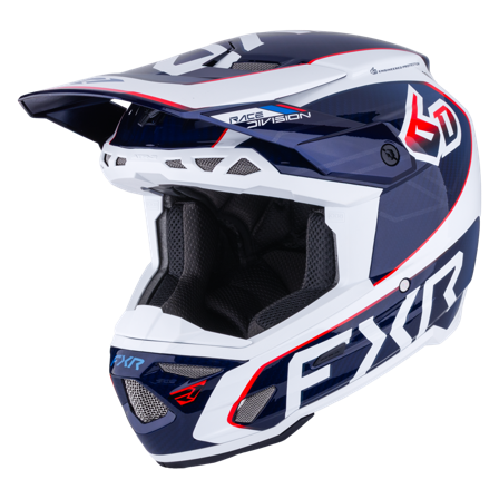 Kask Cross FXR 6D ATR-3 FIM 26 Złamany Biały/Czerwony/Niebieski S