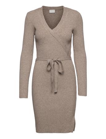 Viril Wrap L/S Knit Dress - Dresses Wrap Dresses Beige Vila