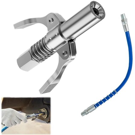 Fedtpumpebeslag med dobbelt håndtag og 12-tommers fjeder slange, egnet til M6/M8/M10/M12/M14 fedtpistoldyser.