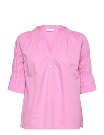 Shirt With Smock At Sleeves Blouses Short-sleeved Vaaleanpunainen Coster Copenhagen