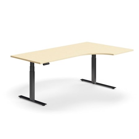 Standing desk QBUS, dual motor, ergonomic, 2000x1200 mm, black frame, birch