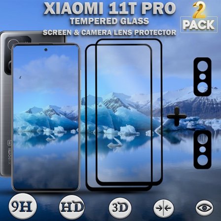 2-Pack Xiaomi 11T Pro Skärmskydd & 2-Pack linsskydd - Härdat Glas 9H - Super kvalitet 3D