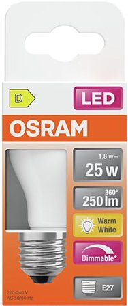OSRAM Led Lyspære E27 Classic P25 250lm matt Dimbar Varmhvit