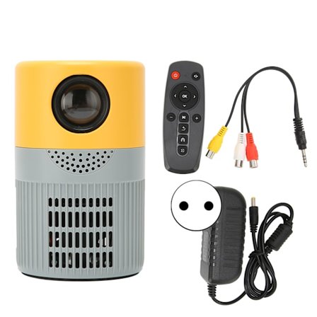 Mini Projektor HD 1080P Portabel Filmprojektor med Filmljud Dubbel Fläktkylning för DVD 100V-240V Gulgrå EU-kontakt