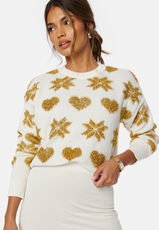 ONLY Xmas Love LS Loose O-Neck Cloud Dancer Pattern Klær