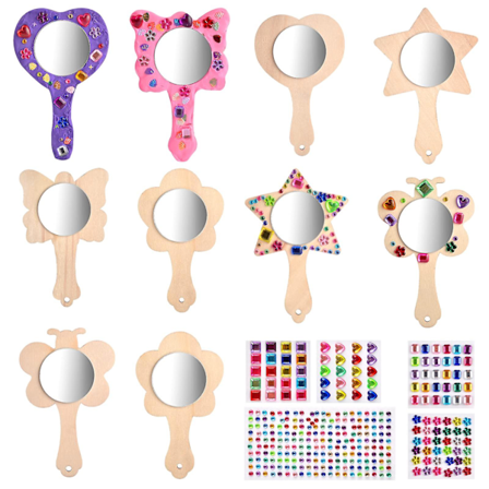 10 kpl DIY puinen peili askartelu lapsille Mini puinen prinsessa peili Viimeistelemätön käsipeili [db]