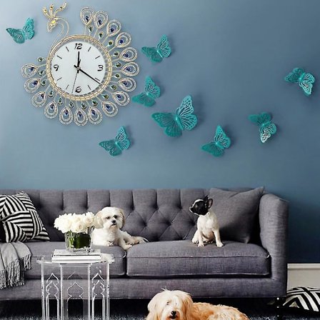 Kreativ påfugl smidd jern sett auger veggklokke lydløs