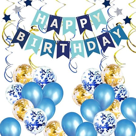 Födelsedagsfest Dekorationssats - 40/50 st Grattis På Födelsedagen Ballonger Banner Konfetti Ballonger För Pojke Flicka Födelsedagsfest Tillbehör (blå