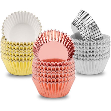 Folie cupcakeformer metall muffinsform bakekopp gull sølv ros