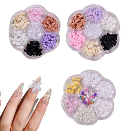 3 lådor Mixed Nail Art Bow Beads Flat Back Rhinestone Resin