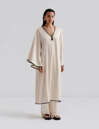 Malina Briony Satin Kaftan Dress - Beige - XS