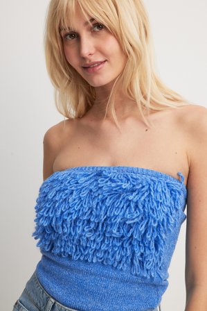 NA-KD Trend Gestricktes Bandeau-Top mit Rüschen-Detail - Tubetops - Blau - Small
