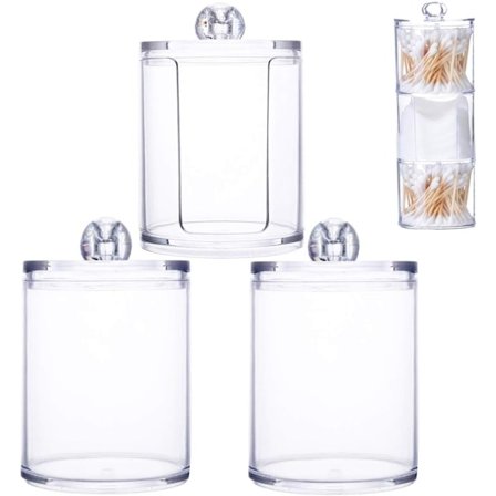 3 i 1 bomullsdottbeholderboks i plast, gjennomsiktig bomullsdottbeholder, bomullsdottdispenser for bomullsdott og bomullslagring