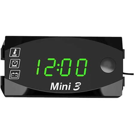 3-i-1 Digital Motorcykel Klocka Termometer Digital Voltmeter Styrhållare IP67 Vattentät Klocka med Stor Skärm, 12v/24v (Grön)