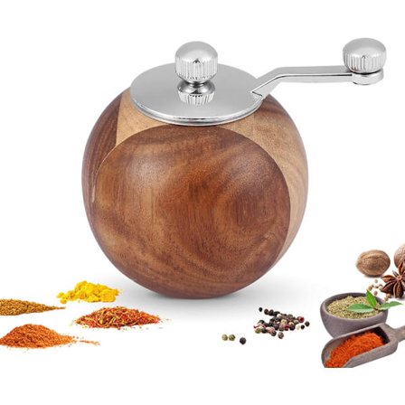 Manuell pepparkvarn, rund kryddkvarn i trä, ZQKLA