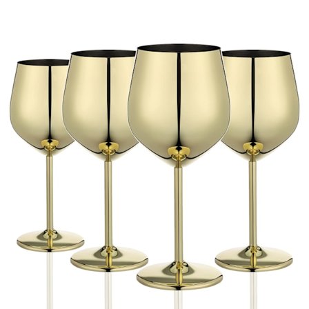 Kultaiset viinilasit, 4 kpl, 550 ml, särkymättömät kultaiset pikarit, ruostumattomasta teräksestä valmistetut viinilasit, ainutlaatuiset ja 