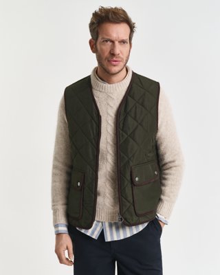 GANT - Vattert fleecevest til herre dark moss green