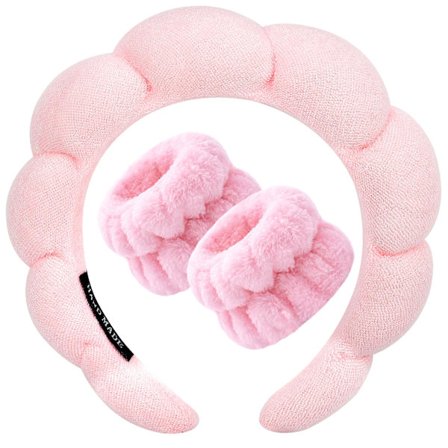 Hårbøyle med armbånd, svamp, sminke- og hudpleiehårbøyle, frotté, jentes fluffy myke putehodeplagg, sklisikkert tykt hårtilbehør, rosa