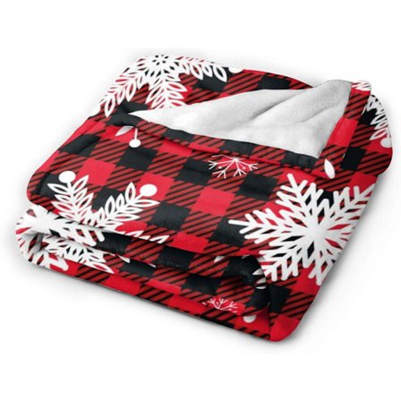 Julfilt Juldekorationer Svart Röd Buffelruta Snöflinga Pläd Filt Ultra Mjuk Micro Fleece Filtar