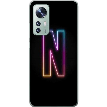 Kompatibel Mobilcover til Xiaomi Xiaomi 12 Minimalistisk neonbogstav N i farveskiftende lys mod sort baggrund
