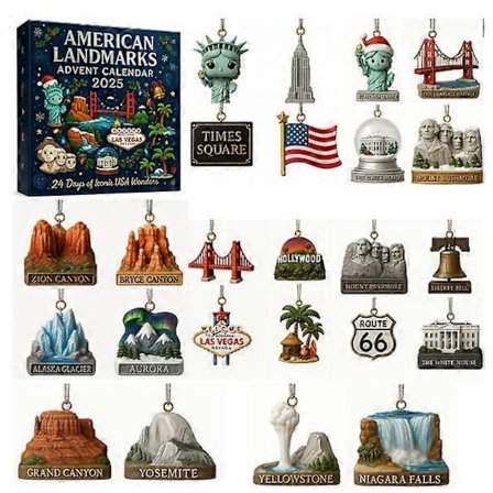 American Landmark Advent Holiday Blind Box, Mount President Statue of Liberty, juletrepynt, akryl anheng