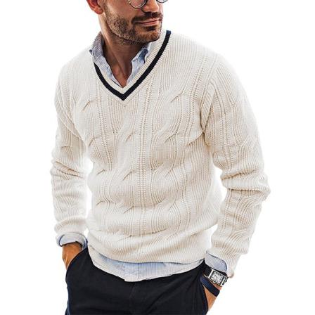 Män Kabelstickad Pullover Enfärgad Långärmad V-hals Ytterkläder
