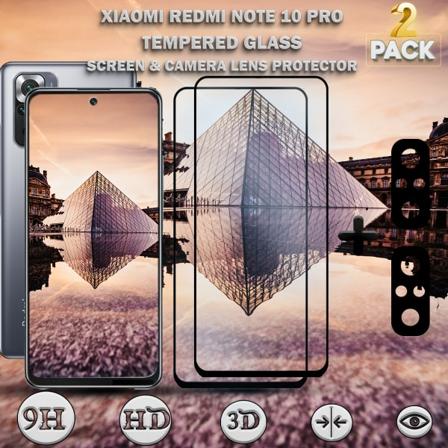 2-pack Xiaomi Redmi Note 10 Pro & 2-Pack linsskydd - Härdat Glas 9H - Super kvalitet 3D