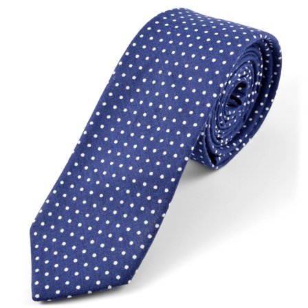 Navy Blue Dotted Cotton Tie for Men - Skinny ties