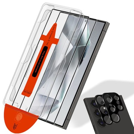 2-Pack Samsung S24 Ultra Skärmskydd & 2-Pack linsskydd - Härdat Glas | [Automatisk Installation] - Bubbelfritt
