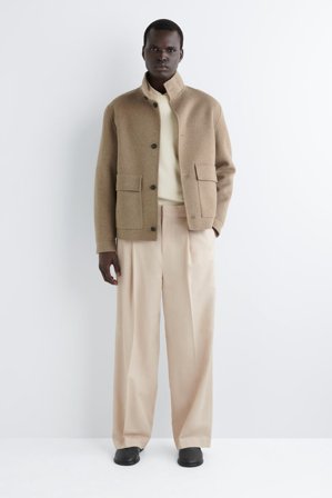 COS Men's Pleated Wide-Leg Trousers in Beige