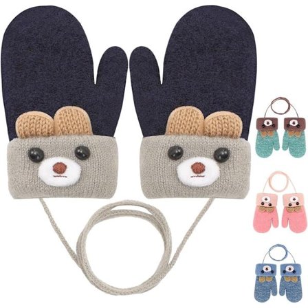 ING Varme Barnehansker, Varme Babyhansker, Vinterhansker, Varme Småbarnshansker, Søte Tegneseriehansker, Søte Strikkede Hansker, Blå