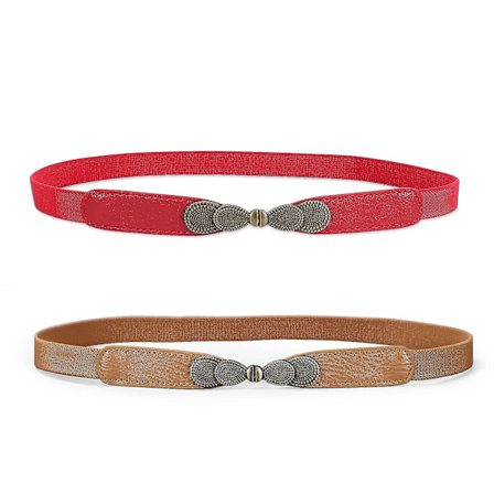 Dametøj Elastisk Stræk Bælte Til Kjoler Retro Dame Talje Vintage Tyndt Bælte - Rød + Kamel