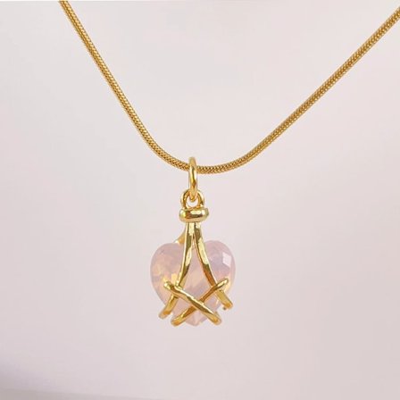 Kristallhjärta Hänge Diamant Slott Peach Hjärta Halsband